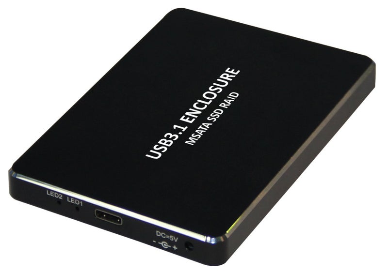 XtremPro USB 3.1 Type-C to Dual mSATA SSD RAID Enclosure Up to 10 Gbps Data Transfer, 5030, Aluminum Alloy, LED for Access & Power - Black (11012)
